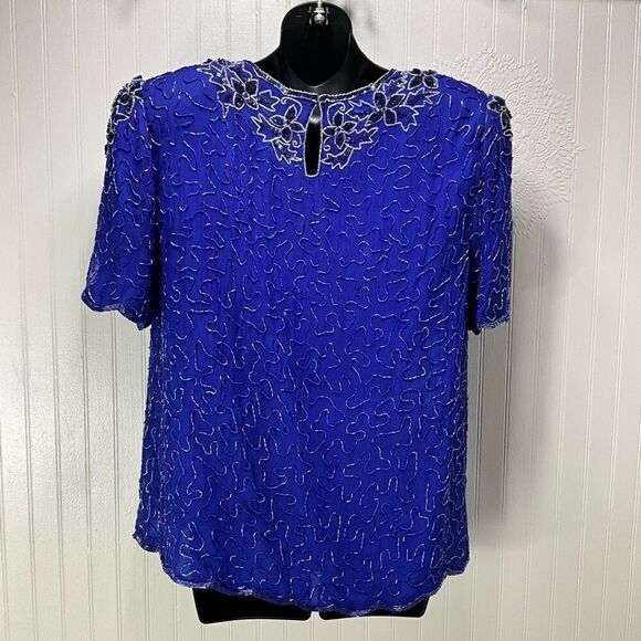 VINTAGE 80’s MOONLITE 100% Silk Beaded Blouse - Picture 4 of 8